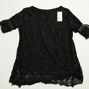 NWT Black Lace & Mesh Top Moda Italy